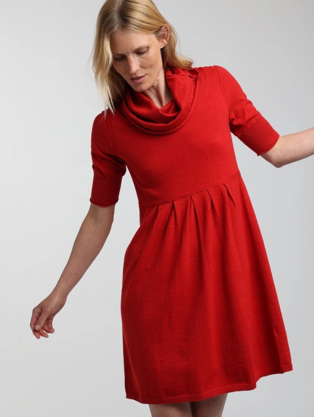 Mossimo Red Cowl Neck Knit Sweater Dress - Knee Length - Half Sleeves - fits L